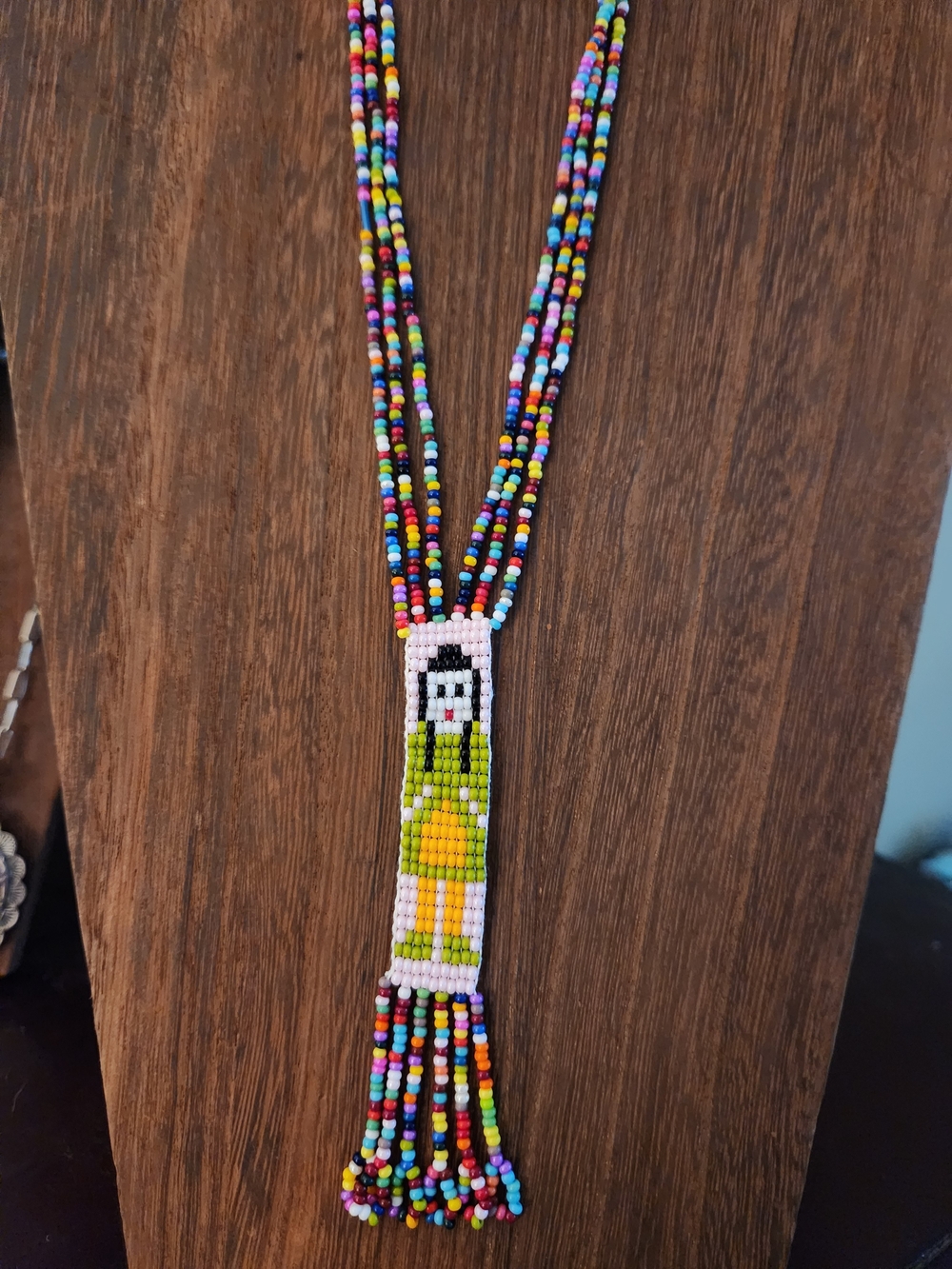 Handmade Multicolor Seed Bead Doll Necklace